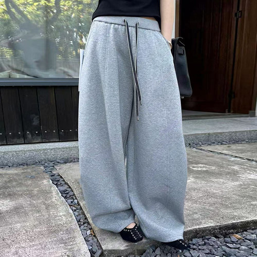 韩版极简风高腰垂感弯刀裤长裤