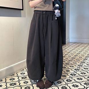 韩系慵懒风高腰垂感休闲裤阔腿裤女秋季新款宽松百搭九分裤弯刀裤