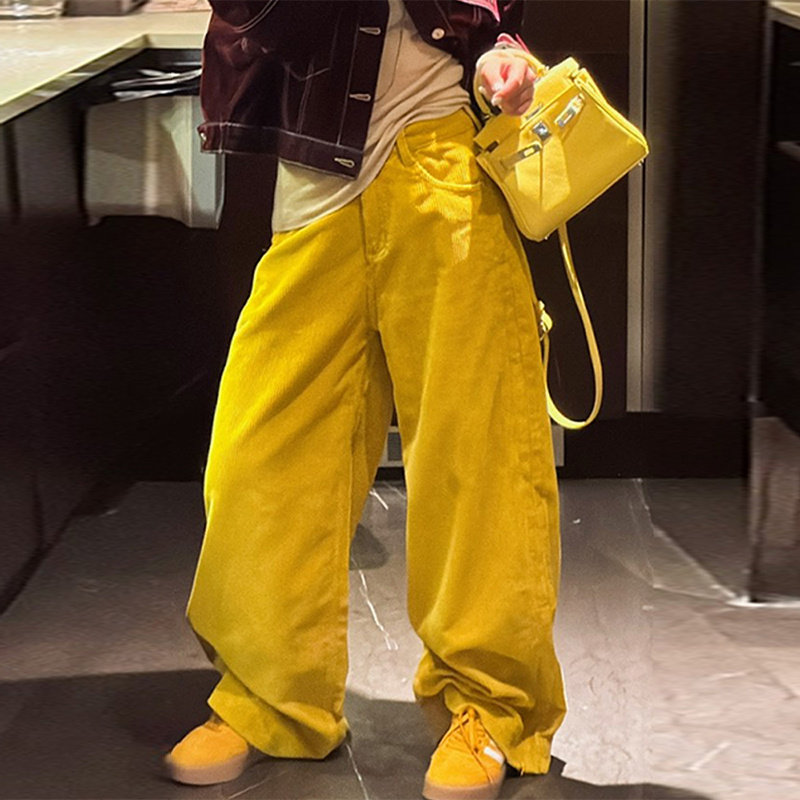 韩版秋冬百搭休闲灯芯绒直筒裤女2024新款宽松小众阔腿拖地长裤子