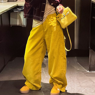 韩版秋冬百搭休闲灯芯绒直筒裤女2024新款宽松小众阔腿拖地长裤子