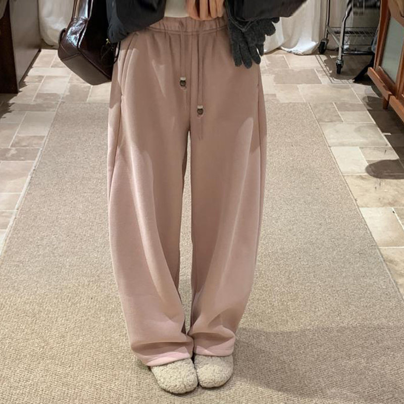 韩系粉色高腰垂感休闲裤弯刀裤女冬季加绒加厚宽松显瘦阔腿裤卫裤,女装/女士精品,卫裤,淘宝优惠券,粉丝福利购,淘宝优惠卷