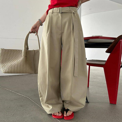 慵懒风宽松垂感高腰弯刀裤工装裤