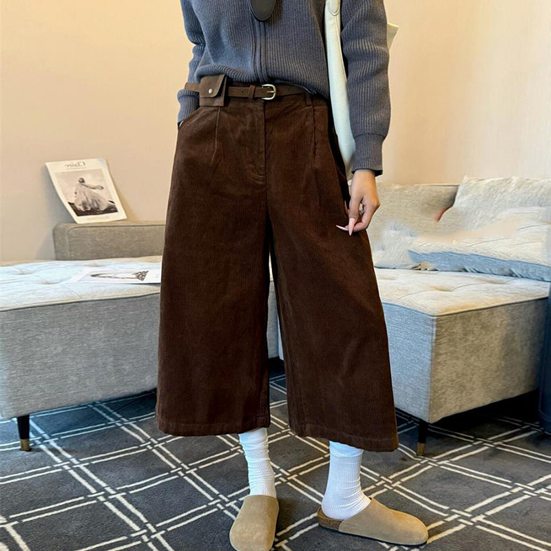 秋冬复古灯芯绒宽松七分裤阔腿裤