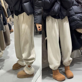 宽松休闲加厚保暖卫裤 加绒裤 韩版 高腰显瘦束脚裤 子女2025秋季 新款