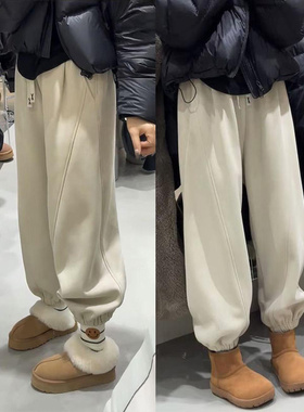 加绒裤子女2025秋季新款韩版高腰显瘦束脚裤宽松休闲加厚保暖卫裤