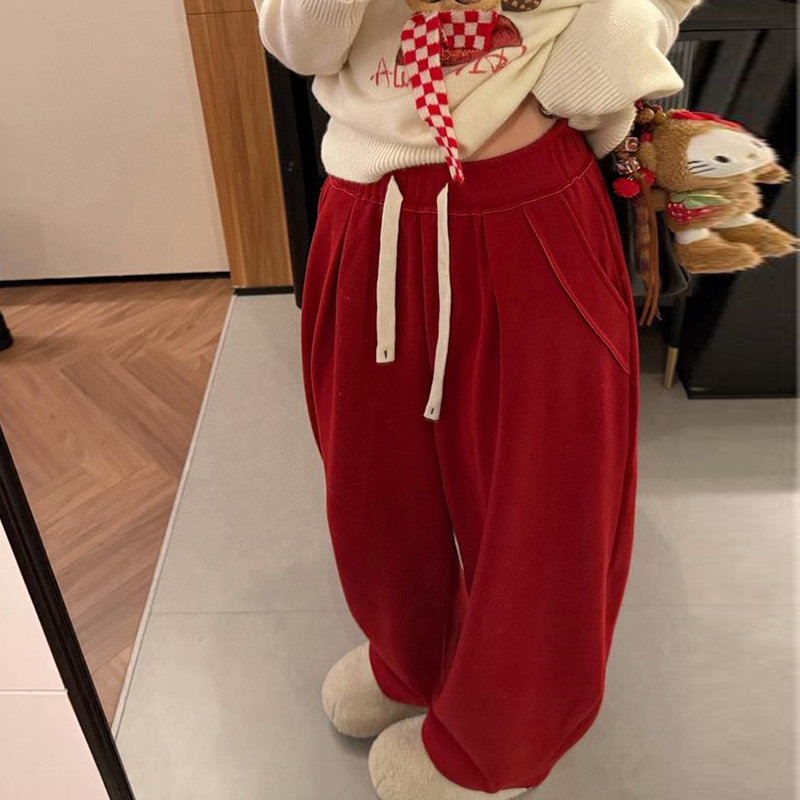冬季新年红百搭高腰阔腿裤女加绒加厚保暖垂感弯刀裤休闲裤卫裤,女装/女士精品,卫裤,淘宝优惠券,粉丝福利购,淘宝优惠卷