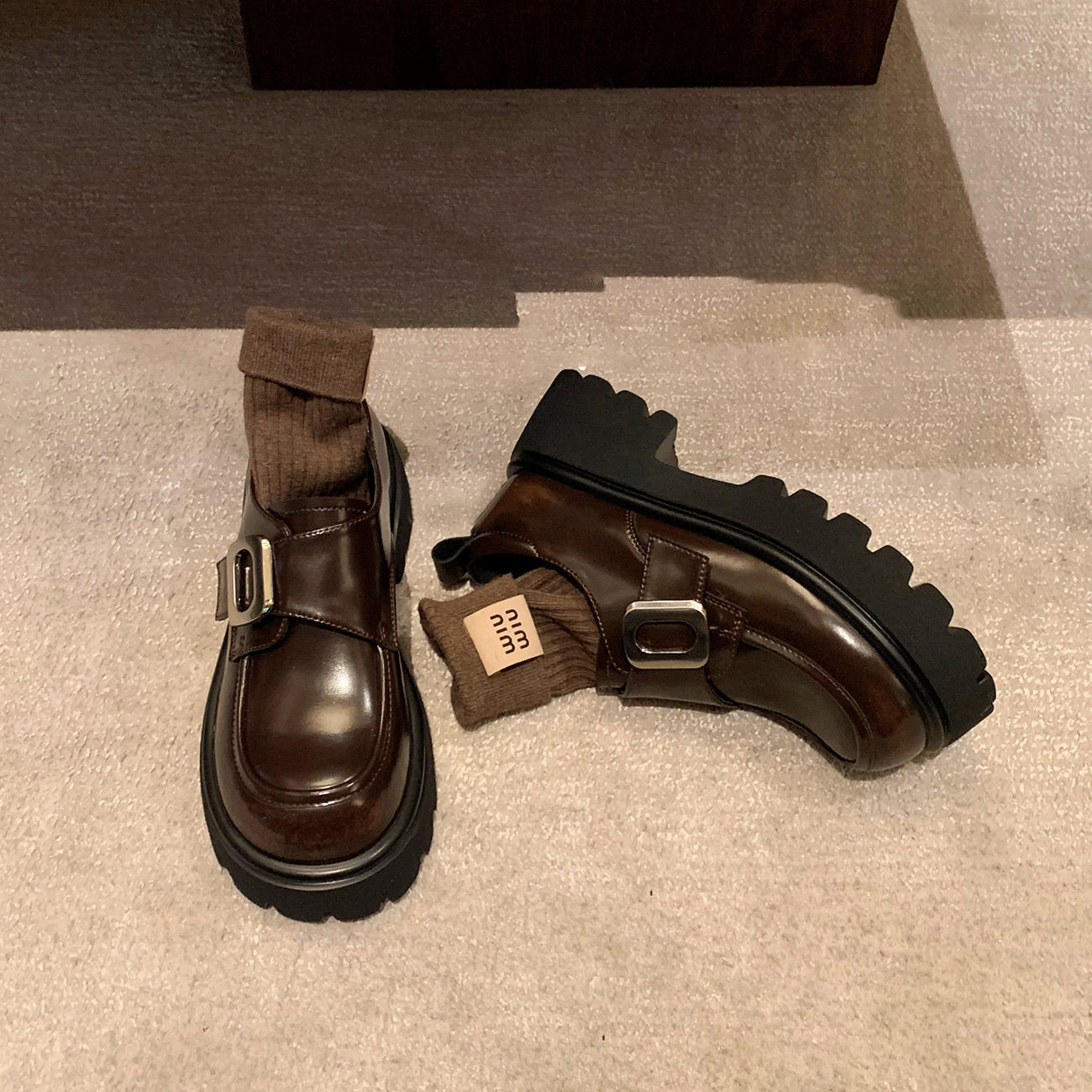 羊皮版~真皮厚底松糕学院风一脚蹬乐福鞋女英伦风复古小皮鞋单鞋,女鞋,乐福鞋（豆豆鞋）,淘宝优惠券,粉丝福利购,淘宝优惠卷