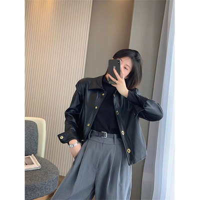 复古夹克pu高级感黑色小个子皮衣女休闲机车百搭短款外套上衣2024
