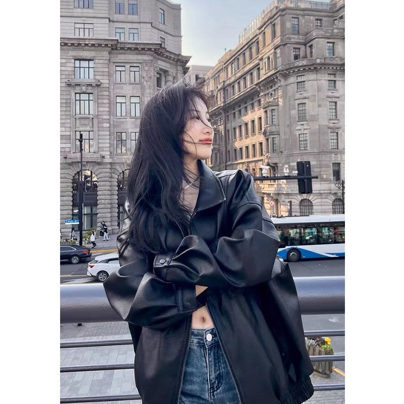 黑色高级感pu皮衣外套女2025春秋皮夹克复古机车美式显瘦ins外套
