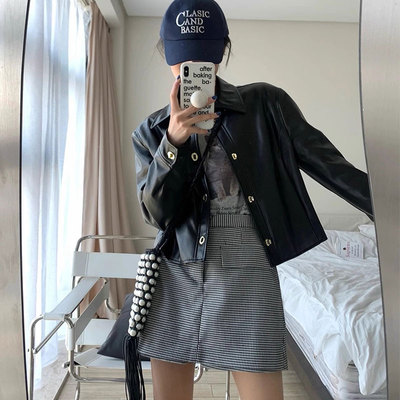 甜酷辣妹黑色小皮衣外套女春秋高级感休闲PU皮短款翻领机车服夹克