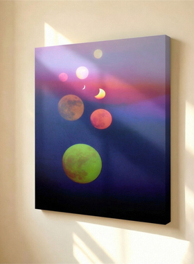 无框画Navina多星球月相抽象装饰画紫调梦幻客厅小众创意ins挂画