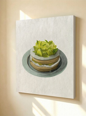 无框画Lilou复古抹茶蛋糕静物客厅装饰画甜品店ins风餐厅墙面挂画