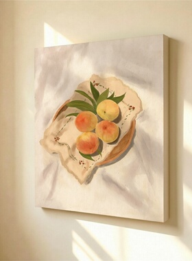 无框画Lilou复古桃子静物餐厅水果ins风文艺桌面客厅装饰画挂画