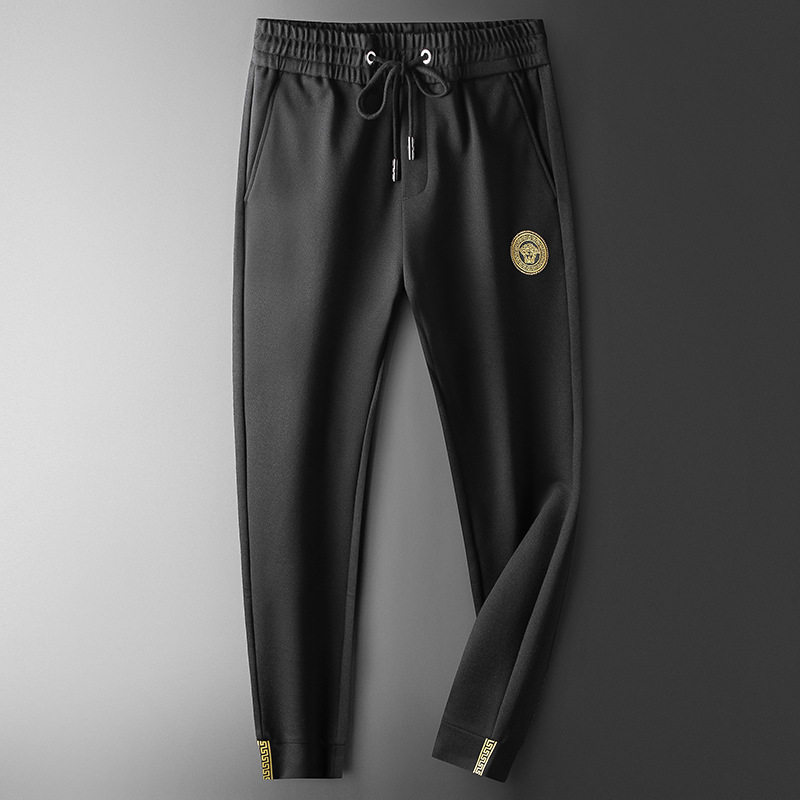 2024美式新款春款潮牌烫钻秋季男士休闲裤修身束脚黑色运动裤子男