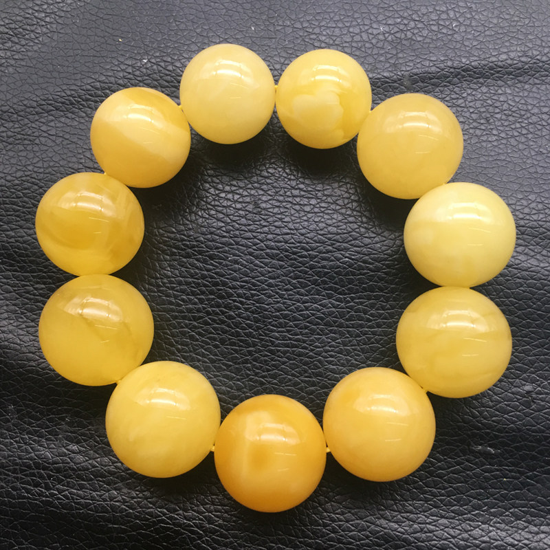 中杭珠宝波罗的海琥珀天然蜜蜡鸡油黄手串20-22mm圆珠子手链白花