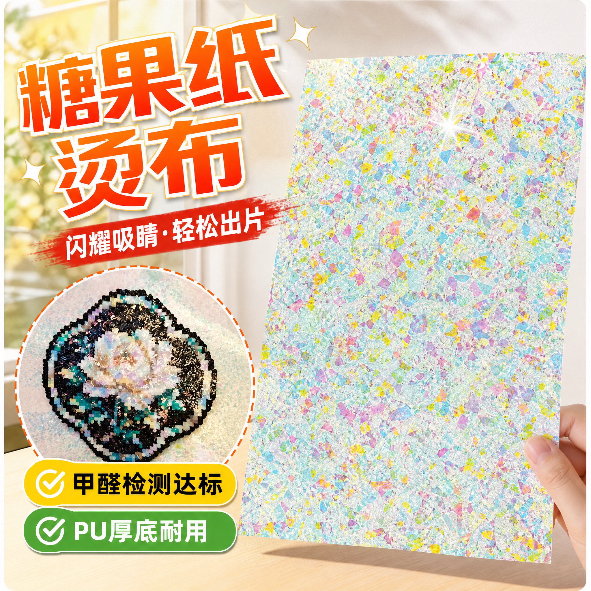 新款格利特超大号糖果烘焙布可裁剪耐高温亮片细闪蝴蝶熨烫布拼豆图片