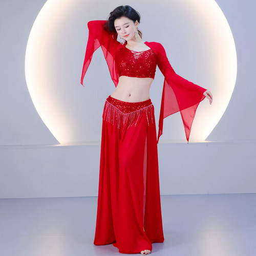 舞娘2026新款轻奢肚皮舞服装练功习服套装烫钻流苏团体表演出班服