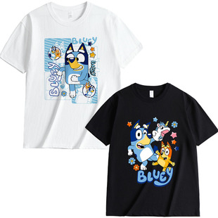 布鲁伊一家联名同款短袖T恤Bluey卡通周边童装宽松亲子纯棉衣服