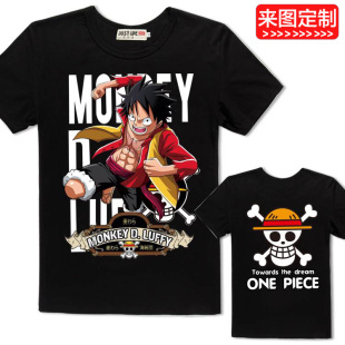 纯棉 艾斯路飞Luffy 卡通男女动漫周边情侣衣服 海贼王t恤短袖