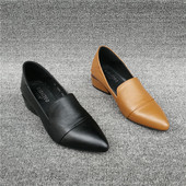 牛皮深口尖头中粗跟女单鞋 品牌撤柜真皮女鞋 简约时尚 新款 25年春季