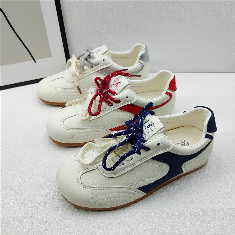 白色拼色德训鞋女青年休闲运动鞋交叉绑带圆头板鞋,女鞋,德训鞋,淘宝优惠券,粉丝福利购,淘宝优惠卷