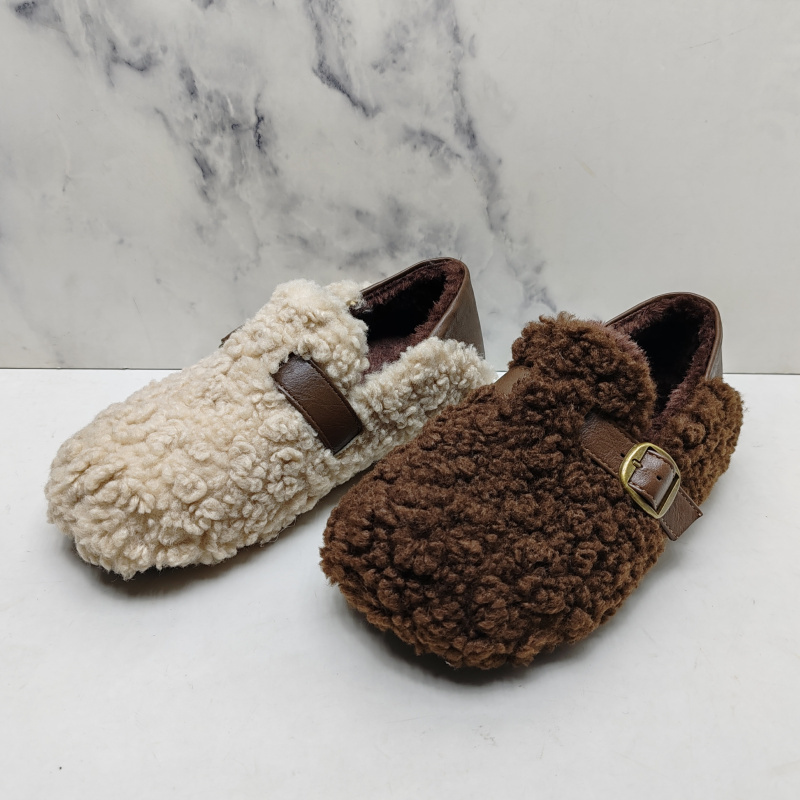 毛绒勃肯鞋女一脚蹬平底保暖