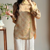 上衣女盘扣宽松中长款 春季 国风提花立领长袖 新中式 国风衬衣 新品