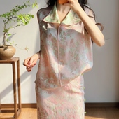 上衣女夏宽松POLO领高级感女装 温柔粉色醋酸提花无袖 新中式 春季