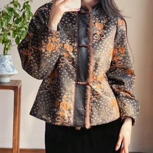 2025秋冬季新款新中式国风宋锦加棉外套女高级感气质夹棉上衣女