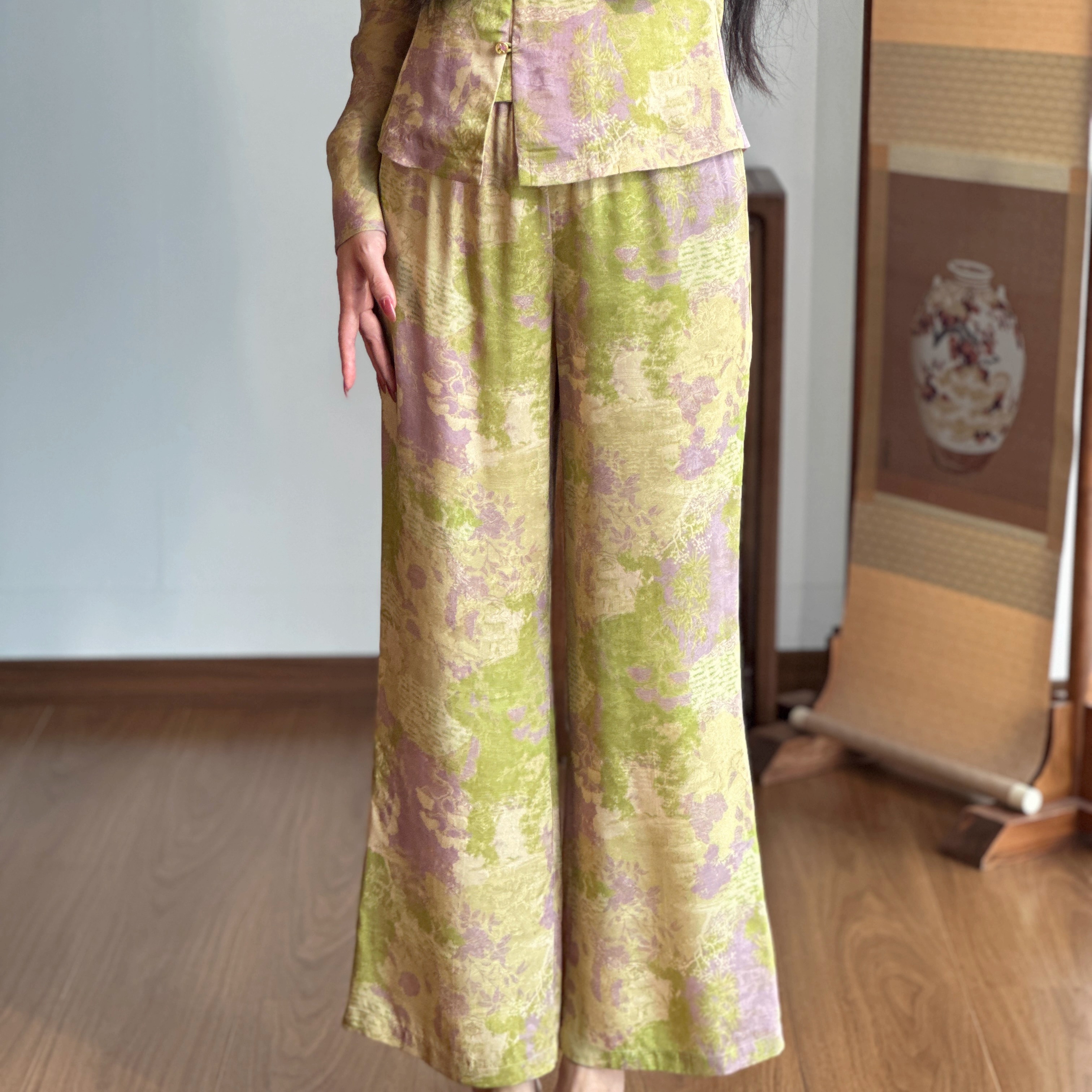 新中式原创设计中高腰休闲裤女