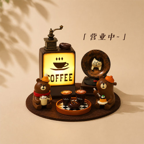 美式复古猫咪氛围咖啡灯冰箱贴磁吸咖啡店装饰磁贴树脂工艺品礼物