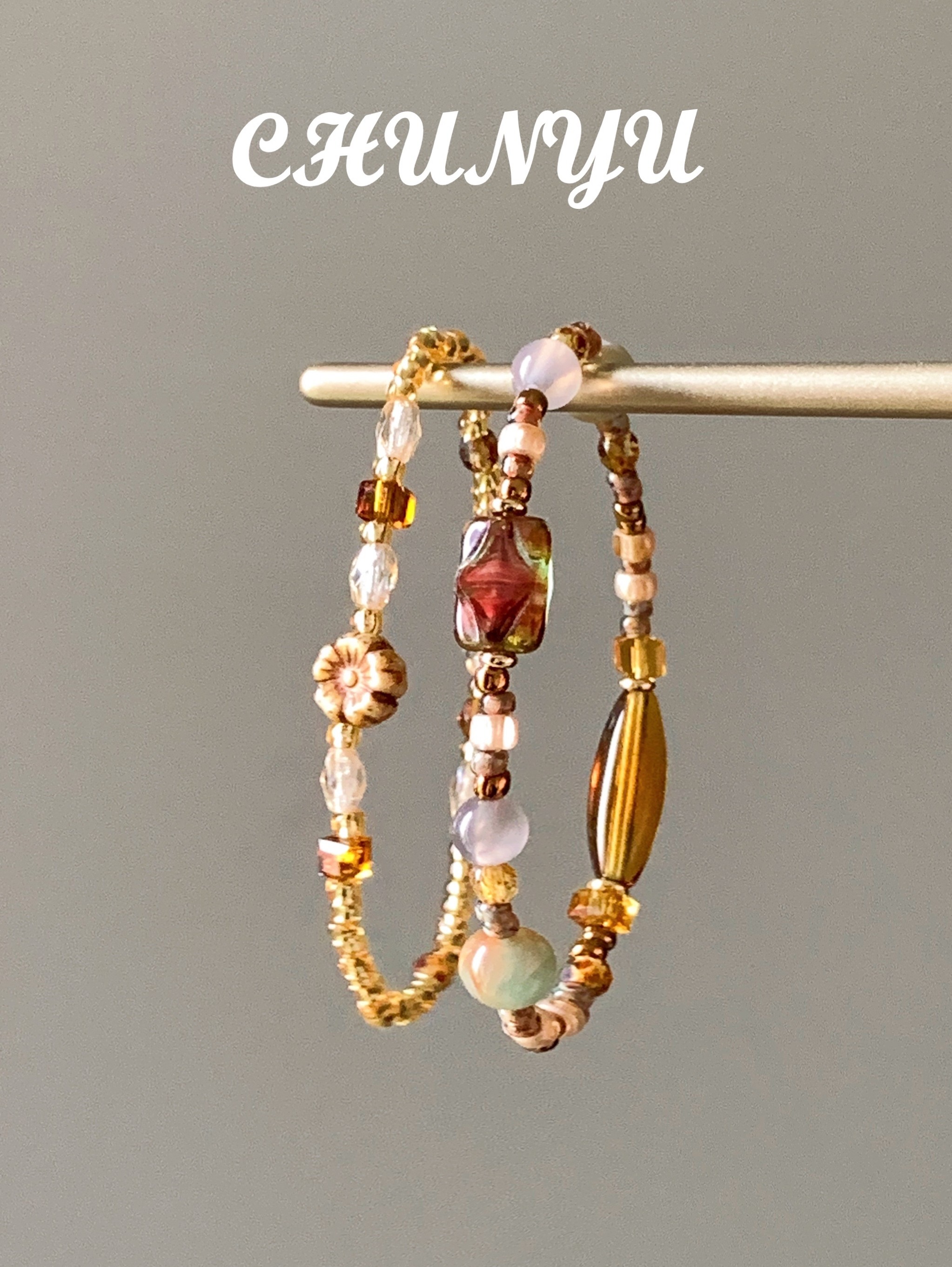 CHUNCHI 오리지널 로즈마리 스택 레트로 가을 체코 비즈 앤티크 팔찌