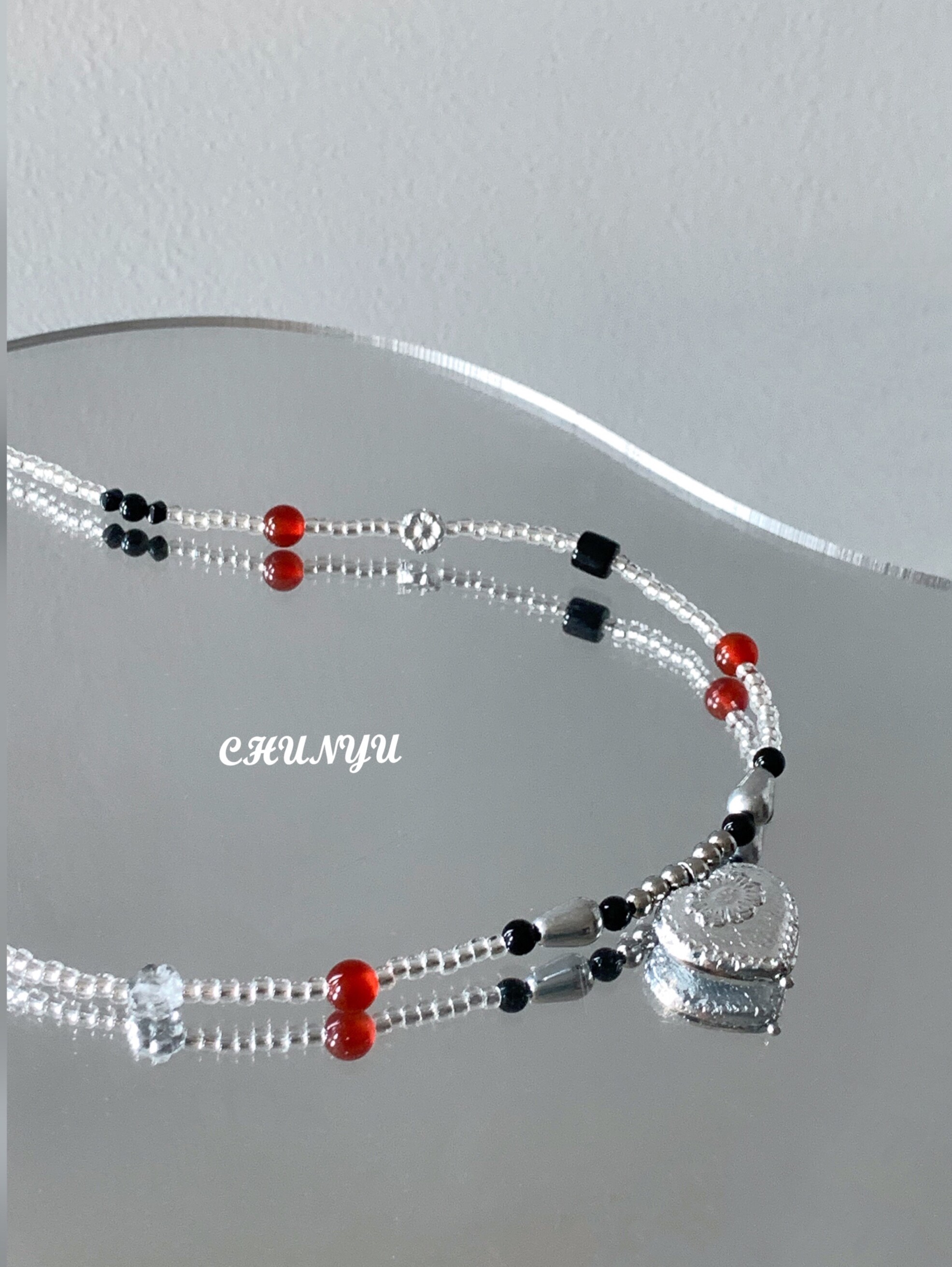 CHUNBUCHI CHUNCHI 오리지널 체코 하트 콜드 스타일 체코 비즈 복고풍 유리 목걸이