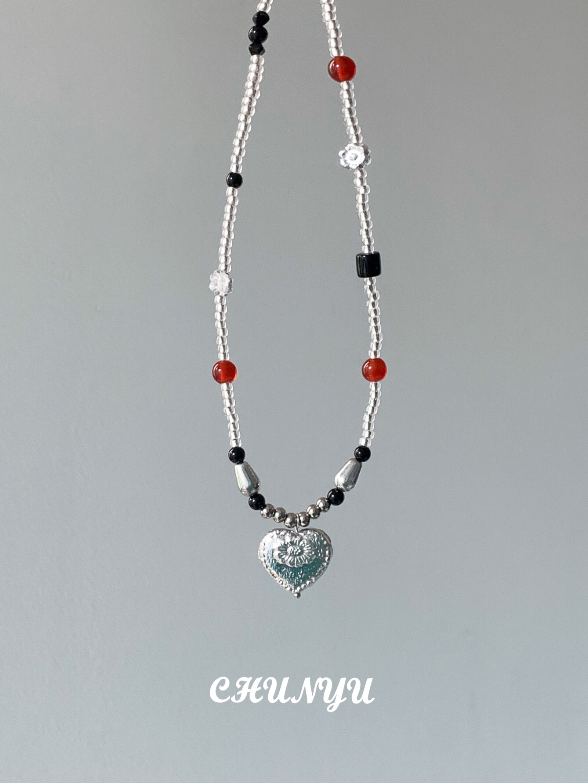 CHUNBUCHI CHUNCHI 오리지널 체코 하트 콜드 스타일 체코 비즈 복고풍 유리 목걸이