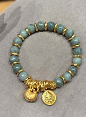 小红书爆款黄财神翡翠中青手串精致盘缠小胖福招财水晶手链珠子