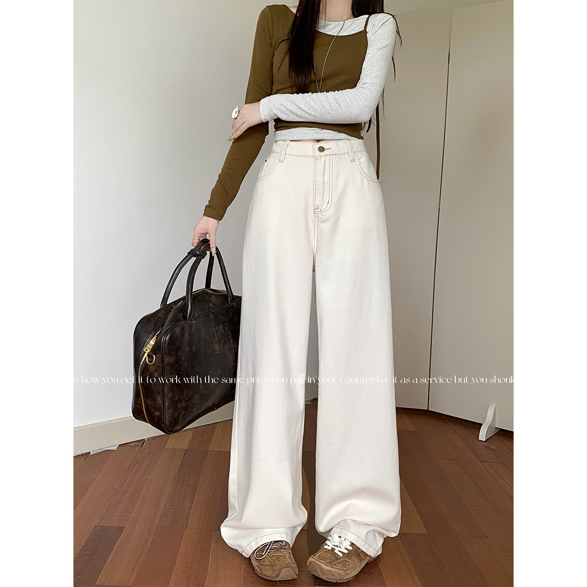 欧尼不胖白色高腰阔腿牛仔裤女胖mm秋冬大码宽松垂感显瘦拖地长裤,女装/女士精品,牛仔裤,淘宝优惠券,粉丝福利购,淘宝优惠卷