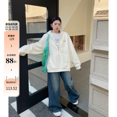欧尼不胖韩版胖mm大码女装美式慵懒chic卫衣春季新款连帽减龄外套