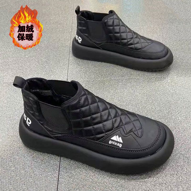 加绒男女鞋秋冬季新款保暖棉鞋一脚蹬潮鞋软底高帮运动休闲鞋男鞋
