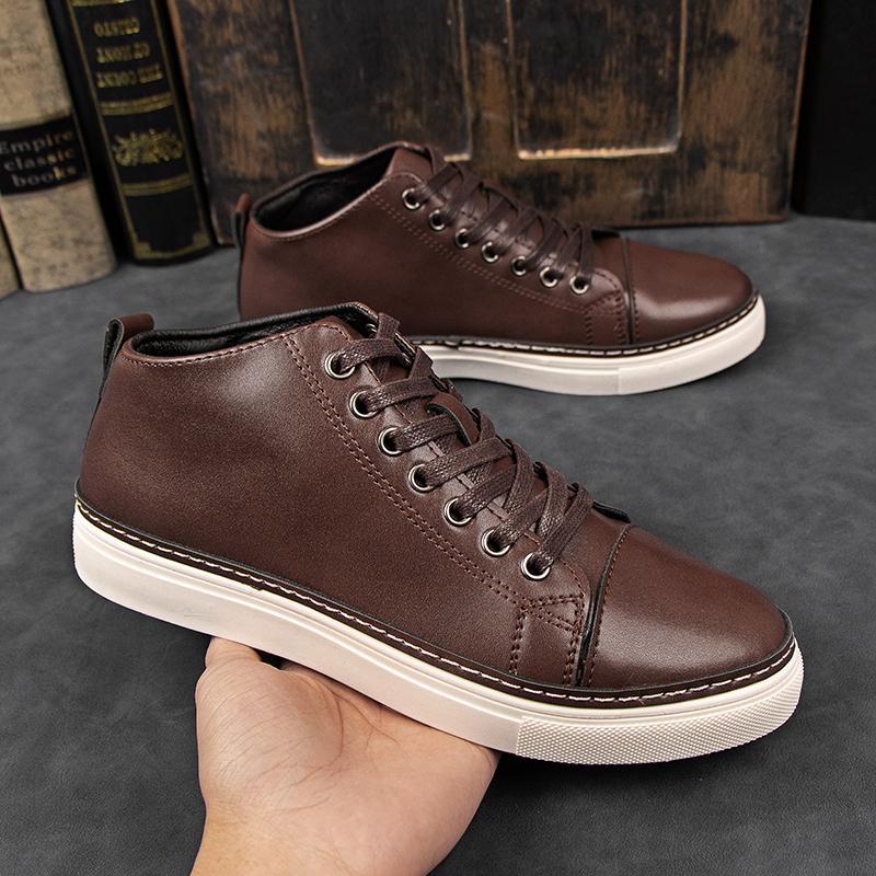 新款中帮鞋男真皮韩版潮流休闲鞋