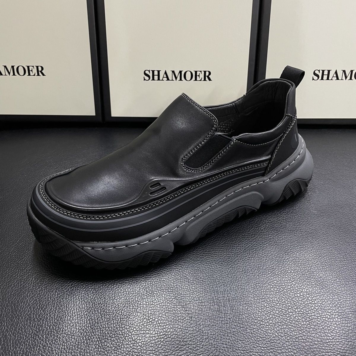 男鞋春季新2025新款高帮休闲皮鞋一脚蹬马丁靴男士切尔西软皮短靴