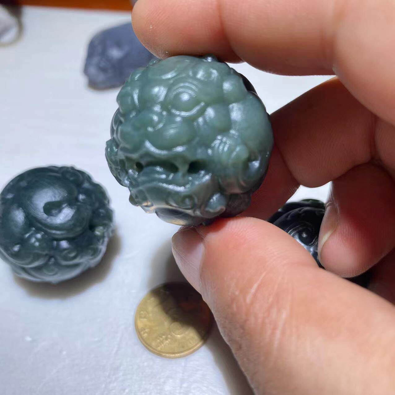 天然圆貔貅黑青玉小把件雕刻珠子