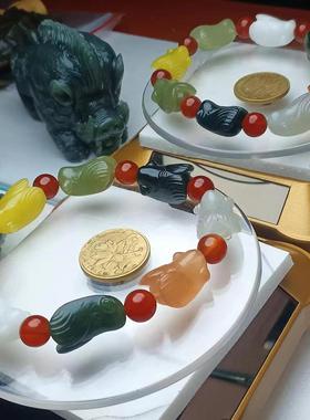 天然和田玉多彩手串佛珠男女