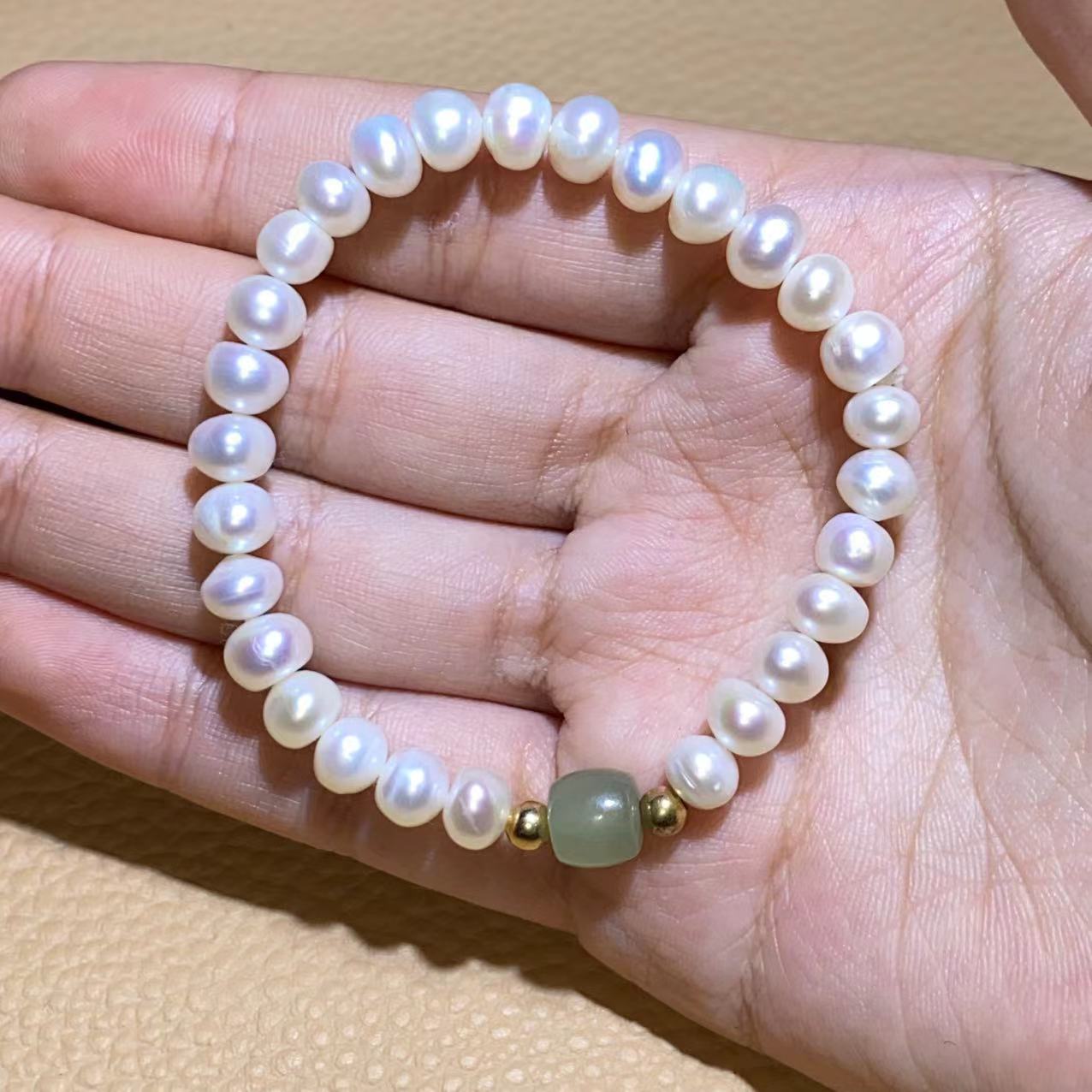 天然淡水珍珠和田玉晴水转运珠女款手链手串饰品