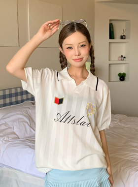 A11SLAVE美式提花V领针织短袖t恤男女夏季美式复古运动宽松上衣