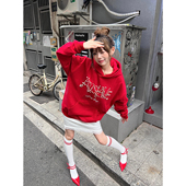 A11SALVE美式 复古立体珍珠字母连帽卫衣男女秋冬重磅潮牌上衣帽衫