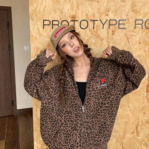 A11SLAVE豹纹华夫格刺绣连帽卫衣