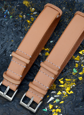 rockboat手工植鞣牛皮全皮环针扣接口nato北约原色黑色复古表带