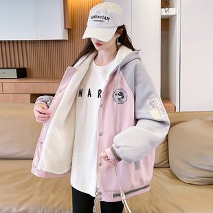 女童棒球服加绒加厚新款网红童装女孩冬装运动衣服大童冬季外套