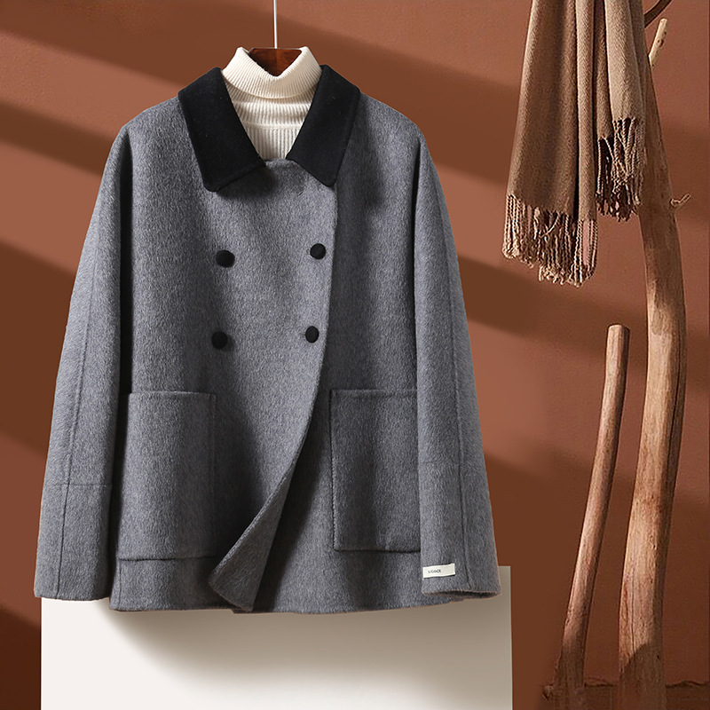 宽松娃娃领减龄双面羊毛毛呢外套