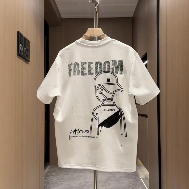 夏季新款个性卡通印花圆领短袖T恤男士休闲百搭纯棉半袖T恤上衣
